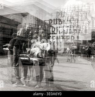 HB41003-00.....WASHINGTON - Multiple exposure of Pike Place Market, Seattle.  Kodak TRIX film, Rolleicord Camera. Stock Photo