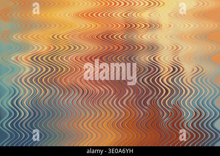 An abstract digital artwork featuring a heavily distorted, wavy pattern in warm tones of orange, gold, and brown mixed with cooler blue accents on the Stock Photo
