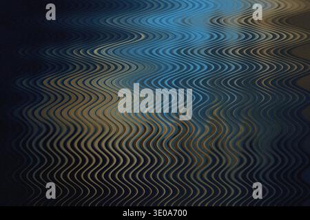 An abstract digital artwork featuring dark blue and gold tones distorted into vertical wavy lines, creating a sense of movement and texture. The patte Stock Photo