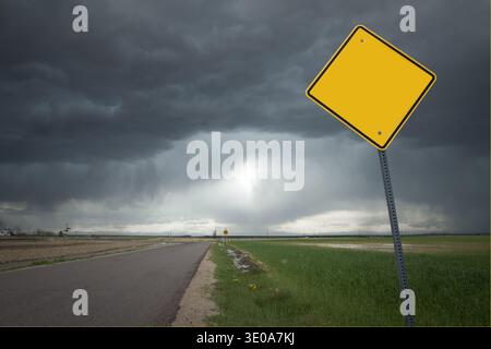 Blank Road Sign with Ominous Storm Background Stock Photo