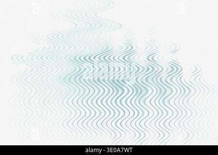 An abstract digital composition featuring faint, pale blue wavy lines concentrated in the center, fading out towards the edges against a textured whit Stock Photo