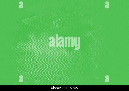 An abstract image featuring a textured green background overlaid with a prominent, light-colored wavy distortion pattern running vertically through th Stock Photo