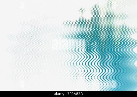 An abstract composition featuring a prominent wavy distortion pattern in shades of teal and light blue set against a predominantly white background. T Stock Photo