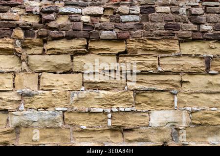 Weathered sandstone wall, Chepstow Castle, Chepstow, South Wales, UK Stock Photo