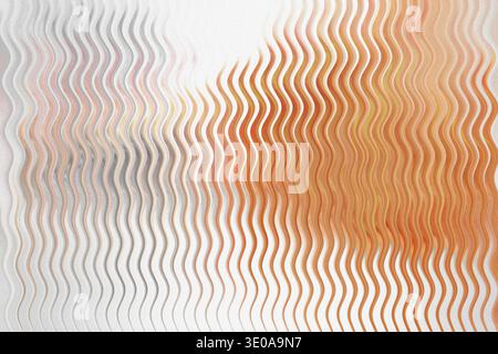 An abstract image showcasing vertical wavy lines that transition across the frame, moving from cooler gray and white tones on the left to warmer orang Stock Photo