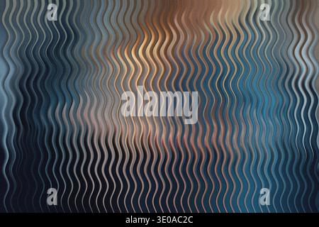 A dark, rich abstract image dominated by vertical wavy lines creating a textured, almost metallic appearance. Colors include deep blues, greys, and wa Stock Photo
