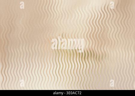 A close-up, abstract image featuring a beige or light tan surface characterized by repeating, fine vertical wavy lines creating a subtle corrugated or Stock Photo