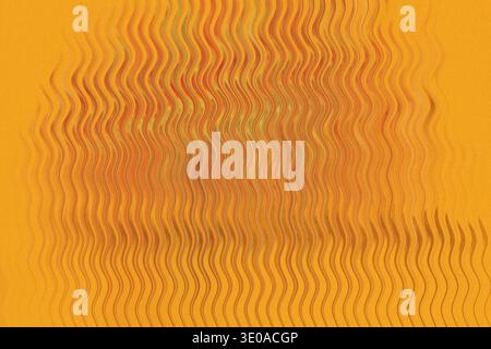 A close-up abstract texture dominated by warm orange tones, characterized by vertical wavy lines creating a sense of distortion or movement across the Stock Photo