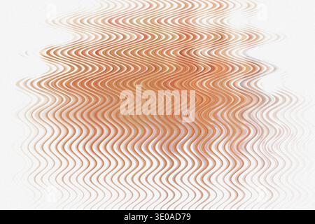 An abstract image featuring a concentrated area of fine, orange-toned wavy lines creating a central mass of texture. The pattern is sharply contrasted Stock Photo