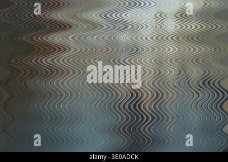 An abstract image dominated by cool, muted tones of grey and silver, heavily processed with a consistent wavy distortion pattern, giving it a textured Stock Photo