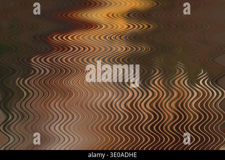 A close-up abstract image dominated by dark, earthy brown and gold colors, characterized by pronounced horizontal wavy lines creating a sense of movem Stock Photo