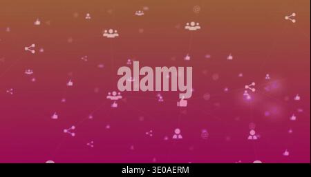 Displaying floating user silhouettes and thin lines in data network with like and share symbols Stock Photo