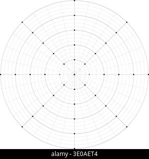 Black line radial dense grid texture with squares on white background. FUI science round grid backdrop. Math or technological notebook blank circular Stock Vector