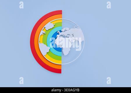 Rainbow arc embracing world map showcasing global unity Stock Photo