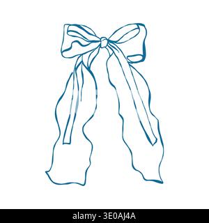 Bow in vintage style. Doodle outline ribbon bow. Design elegant blue element. Vector illustration Stock Vector
