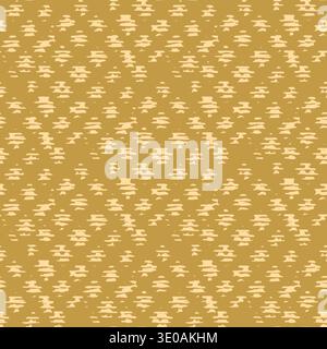 Golden Yellow vector woven look texture. Seamless pattern background. Organic diamond grid backdrop in grunge look block print style. Distressed Stock Vector