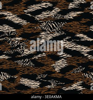 Camouflage seamless pattern. Tiger stripe camo pattern. Forest real tree camouflage design. Hunting camouflage. Tiger stripe pattern. Abstract camoufl Stock Vector