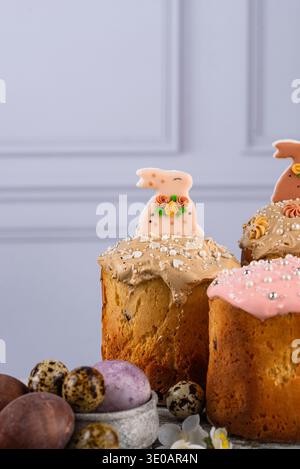 Traditional Easter cake kulich and eggs Stock Photo