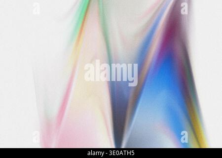 An abstract composition featuring two central, upward-pointing shapes with vibrant, blended colors like pink, blue, and purple, set against a white, g Stock Photo