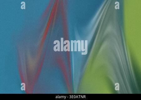 A highly textured, abstract composition dominated by bright blue and lime green areas, featuring sharp, thin zigzag lines in red and white/light gray Stock Photo