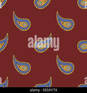 Seamless pattern with blue Paisley motifs Stock Vector