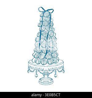 Festive dessert with marshmallow shells. Hand-drawn vector illustration for weddings, birthdays, parties, and Valentines Day. Vector outline clip art of sweets in a vintage style. Stock Vector