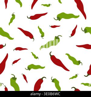 Seamless pattern with red and green chili peppers on a white background. Flat design hot peppers. Chili wallpaper. Stock Vector