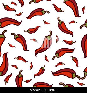 Chili peppers seamless pattern isolated on white background Stock Vector