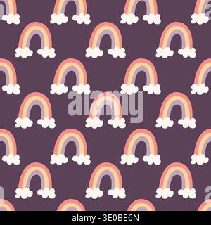 Rainbow seamless pattern. Cute pastel rainbow with cloud hand drawn vector illustration. Childish nursery background for textile, fabric, wallpaper Stock Vector