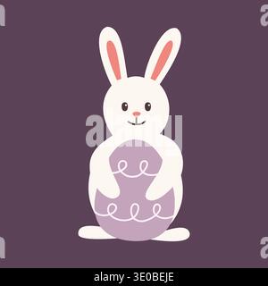Cute easter bunny with egg. Hand drawn pastel rabbit vector illustration isolated on background. Childish spring character for nursery decor, sticker Stock Vector