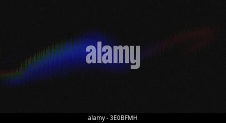 A vibrant blue and green spectrum of light emanates from a dark, grainy background, suggesting a digital or scientific phenomenon Stock Photo