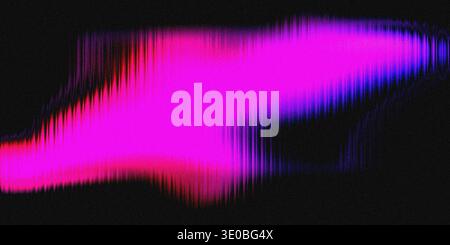 A vibrant abstract wave of pink and purple light pulses with a digital, striped effect against a dark, textured background Stock Photo