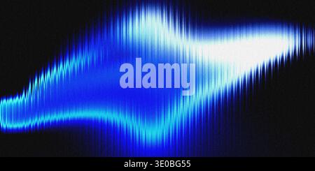 An abstract blue and white light pattern with a grainy texture, resembling sound waves or aurora borealis against a dark background Stock Photo