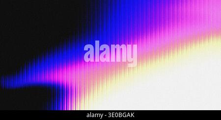 A vibrant abstract digital art piece features a gradient of neon purple, blue, and pink colors transitioning into yellow and white, with a black secti Stock Photo
