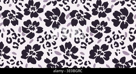 Lilac Purple Floral Animal Print Seamless Vector Stock Vector