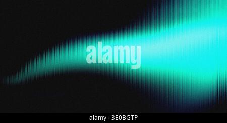 A vibrant turquoise light beam with a digital glitch effect emanates from the left side of the frame against a dark, textured background Stock Photo