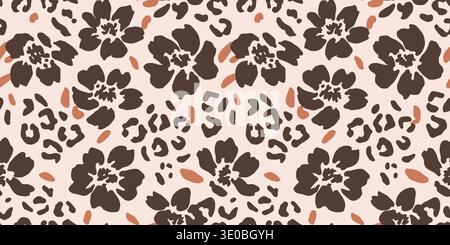 Terracotta and Brown Hibiscus Leopard Hybrid Pattern Stock Vector