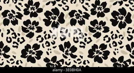 Taupe and Espresso Botanical Leopard Seamless Design Stock Vector