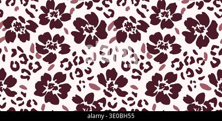 Plum Purple and Blackberry Floral Leopard Vector Stock Vector