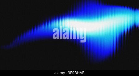 A vibrant blue and white abstract light streak with a grainy texture against a dark background, suggesting energy or sound waves Stock Photo