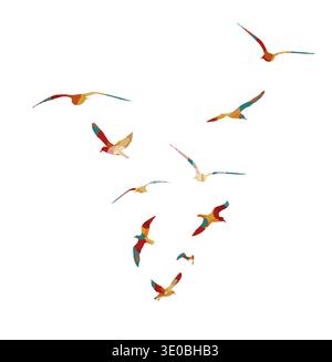 Colorful seagulls are flying. hand drawing. Not AI. Vector illustration Stock Vector