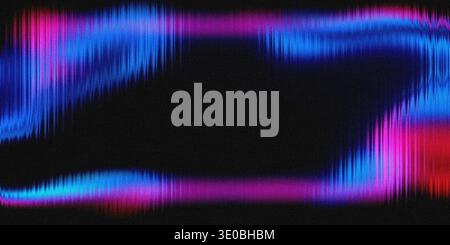 Vibrant neon blue and pink light streaks create an abstract, energetic wave pattern against a dark, textured background, evoking a sense of digital mo Stock Photo