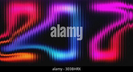 An abstract digital art piece featuring vibrant neon lights in shades of pink, purple, and blue, creating a dynamic and energetic wavelike pattern aga Stock Photo