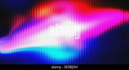 A vibrant abstract aurora borealis effect with glowing neon colors and vertical lines, creating a dynamic and energetic visual Stock Photo