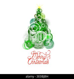 Abstract green Christmas tree made of circles . hand drawing. Not AI, Vector illustrations Stock Vector