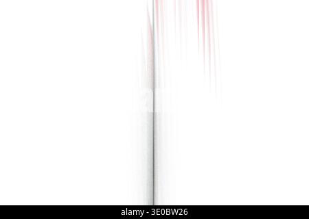 Abstract streaks of grey and red dust particles falling from top to bottom, creating a dynamic and textured visual effect on a clean white background Stock Photo