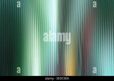 Abstract textured background with vertical lines and a gradient of green, blue, and hints of yellow and red Stock Photo