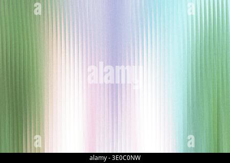 A vibrant abstract background features vertical lines of frosted glass with a gradient of soft green, pink, and blue hues, creating a dreamy and ether Stock Photo