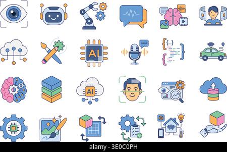 Collection of icons about artificial intelligence and automation Stock Vector