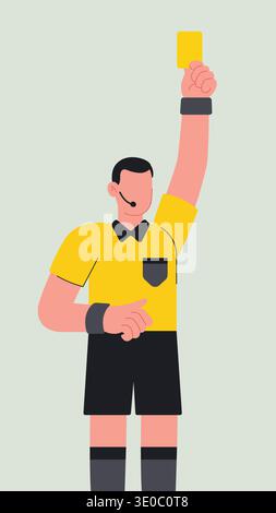 Vector illustration of soccer referee showing a yellow card during a football match Stock Vector